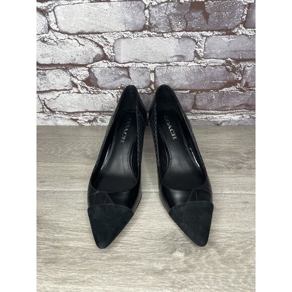 Coach Lacey Patchwork Black Leather Suede Pointed High Heels Women Sz 7B US/37EU - Picture 15 of 16